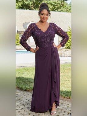 MGNY Madeline Gardner New York 72418 Long Formal Dress In Eggplant . Size 14